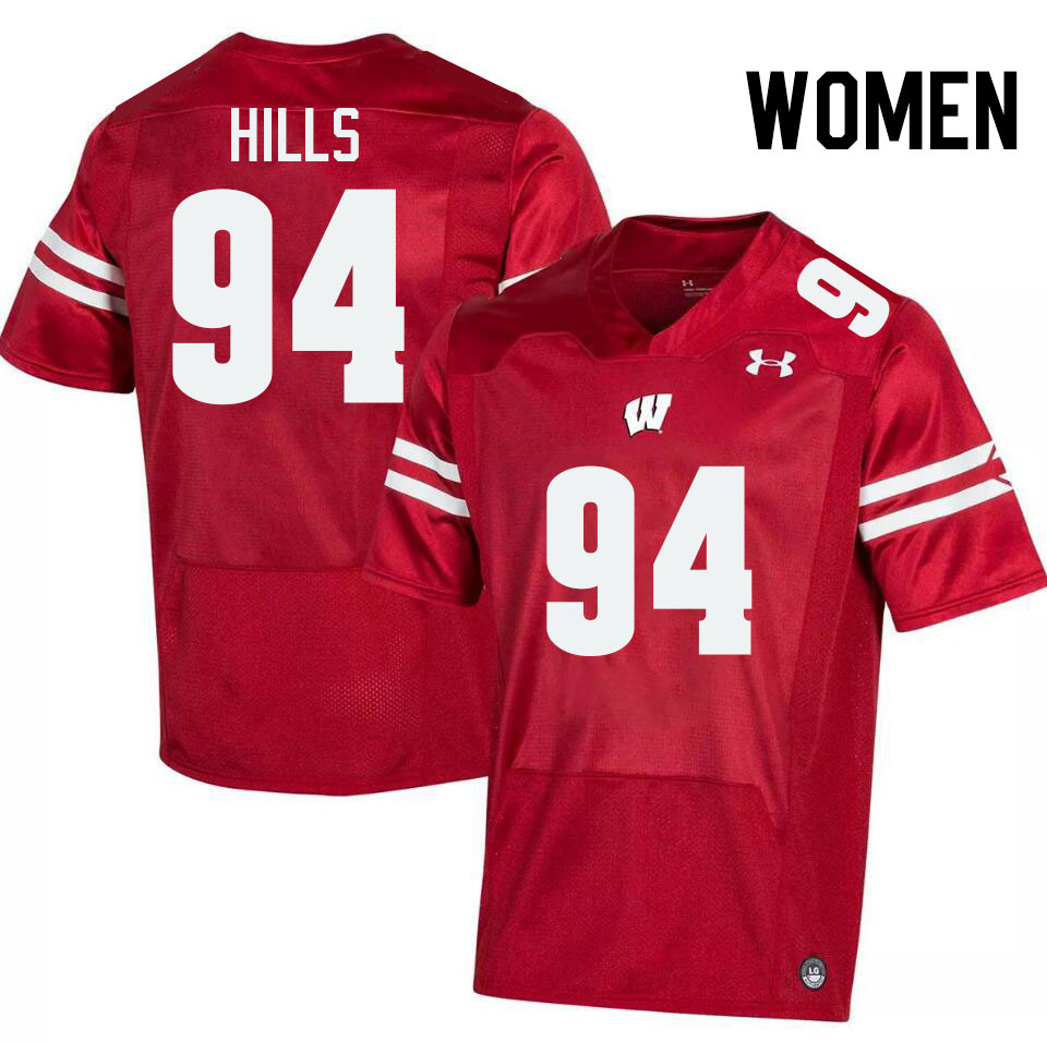 Women #94 Elijah Hills Wisconsin Badgers College Football Jerseys Stitched-Red